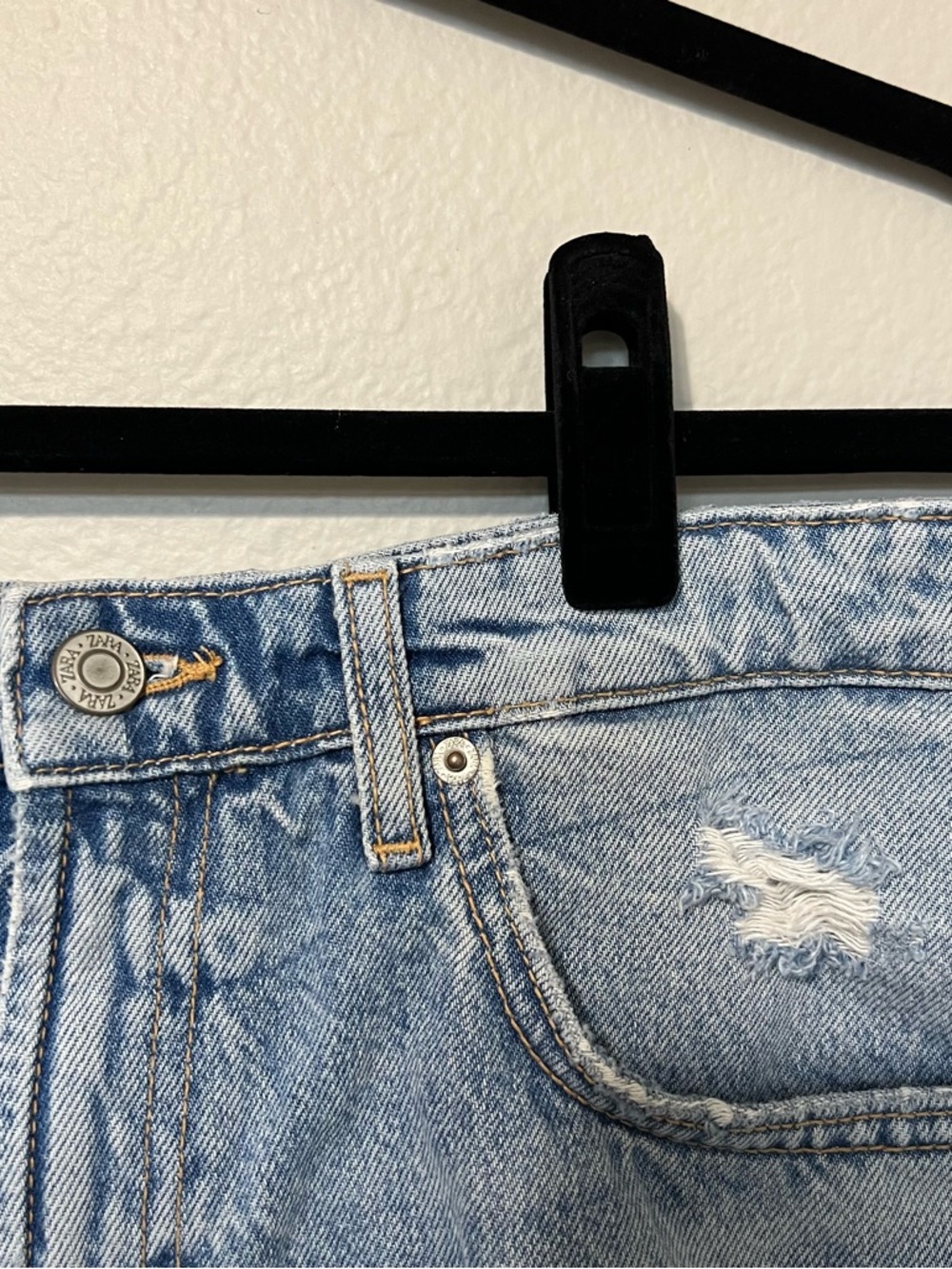 Zara Light Blue Distressed Denim Cutoff Shorts - Picture 7 of 7